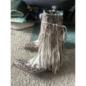 Myra Size 9 HANNAH CANYON FRINGED HAND-TOOLED BOOTS